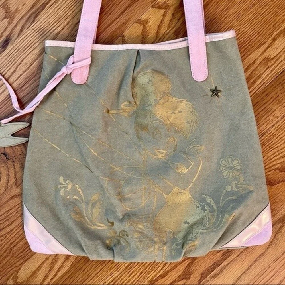 Disneyland | Khaki Green and Pink Tinker Bell Tote Bag